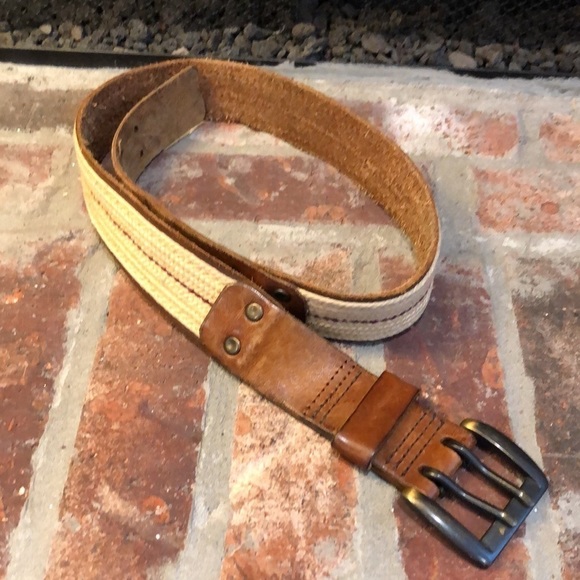 Leather and jute 2” wide belt. Buckle is 2.5”x2” with double prongs. Length 40”. - Picture 1 of 11